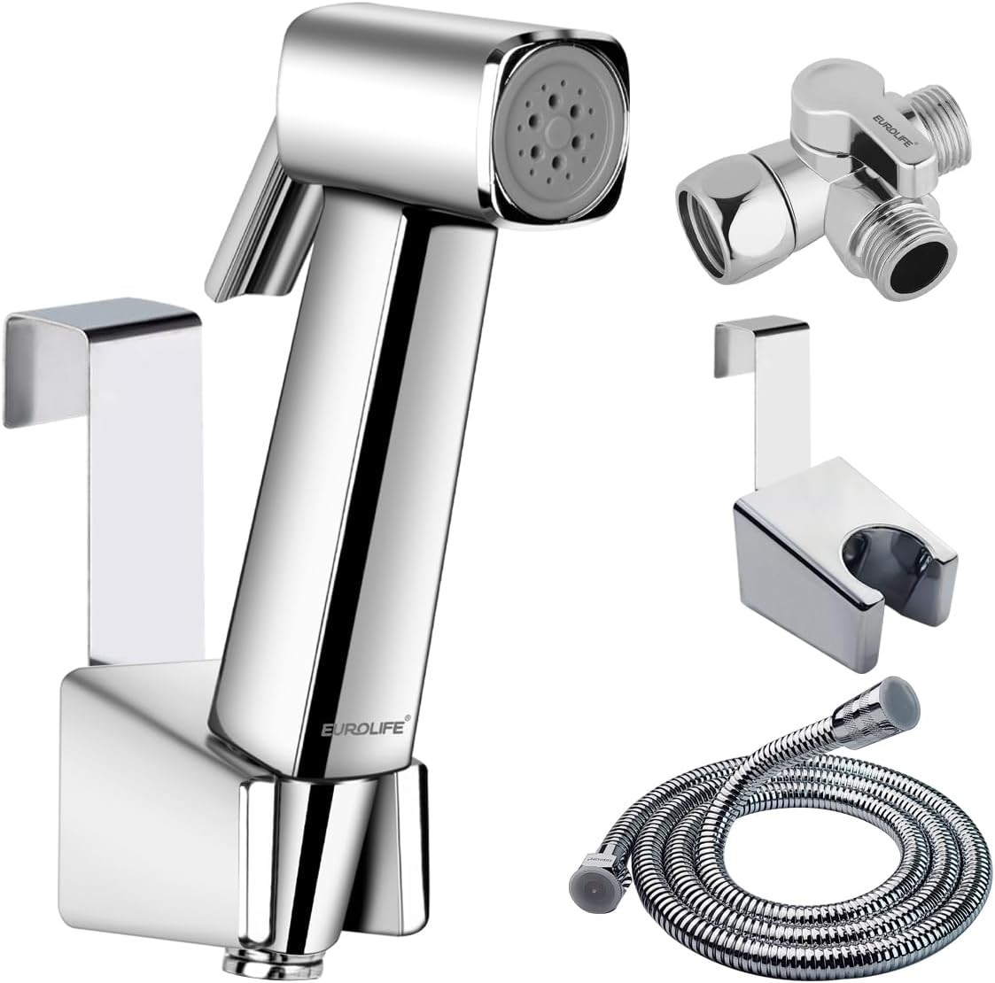 Handheld Bidet Sprayer for Toilet, Lockable Push Button, High Pressure Bathroom Sprayer, Cloth Diaper & Personal Hygiene Sprayer, Tank Mount No-Drill Install, Stainless Hose Set, Black Color