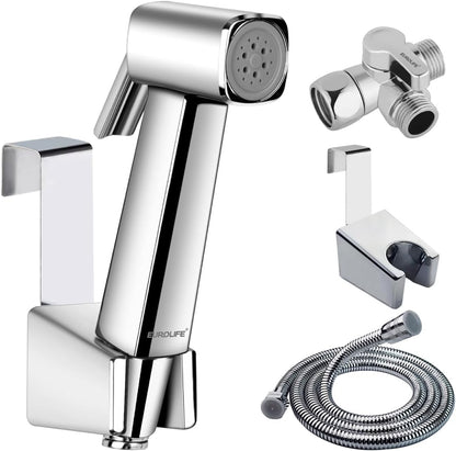 Handheld Bidet Sprayer for Toilet, Lockable Push Button, High Pressure Bathroom Sprayer, Cloth Diaper & Personal Hygiene Sprayer, Tank Mount No-Drill Install, Stainless Hose Set, Black Color