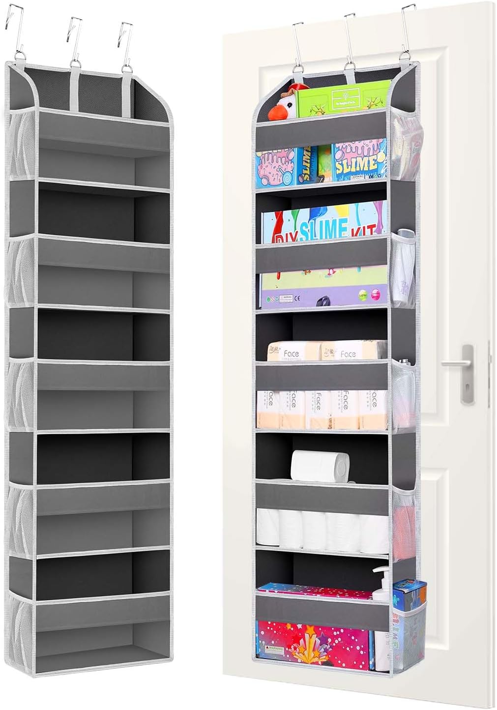 TAHAVICE 1 Pack Over The Door Organizer Storage, Hanging Organizer Closet with 5 Large Pockets 10 Mesh Pockets, 44 lbs Weight Capacity, Behind Door Storage for Nursery Bedroom Bathroom (Dark Grey)
