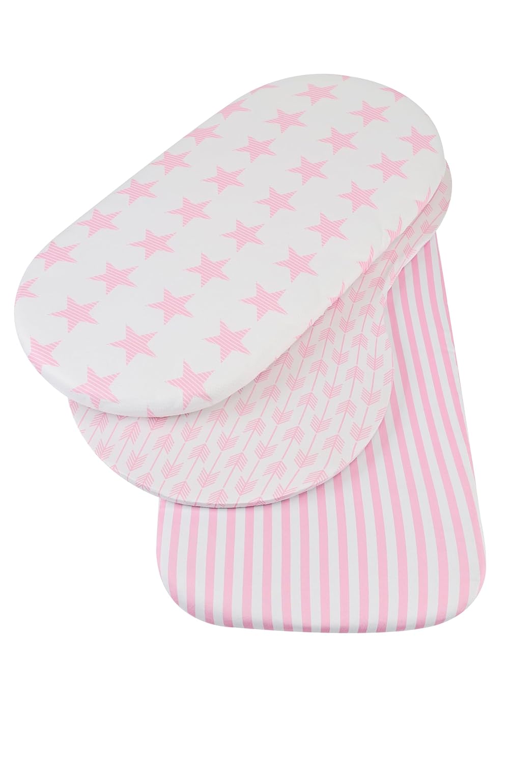 Onacosht Stretchy Bassinet Sheets 33" x 19" Compatible with Mika Micky, KoolaBaby (3 in 1), BabyBond, HARPPA and RICUTON Bedside Bassinet, 3 Pack for Baby Boy and Girl, Pink Floral