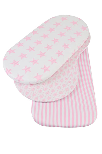 Onacosht Stretchy Bassinet Sheets 33" x 19" Compatible with Mika Micky, KoolaBaby (3 in 1), BabyBond, HARPPA and RICUTON Bedside Bassinet, 3 Pack for Baby Boy and Girl, Pink Floral