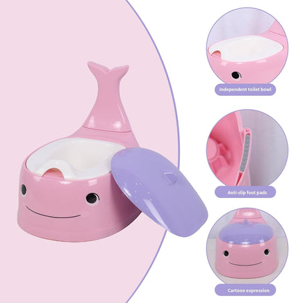 Potty Seat Baby Training Chair Boys Girls Toddler Whale Comfortable children 1-5 years old Baby toilet Animal seat with lid back potty trainer (Pink)