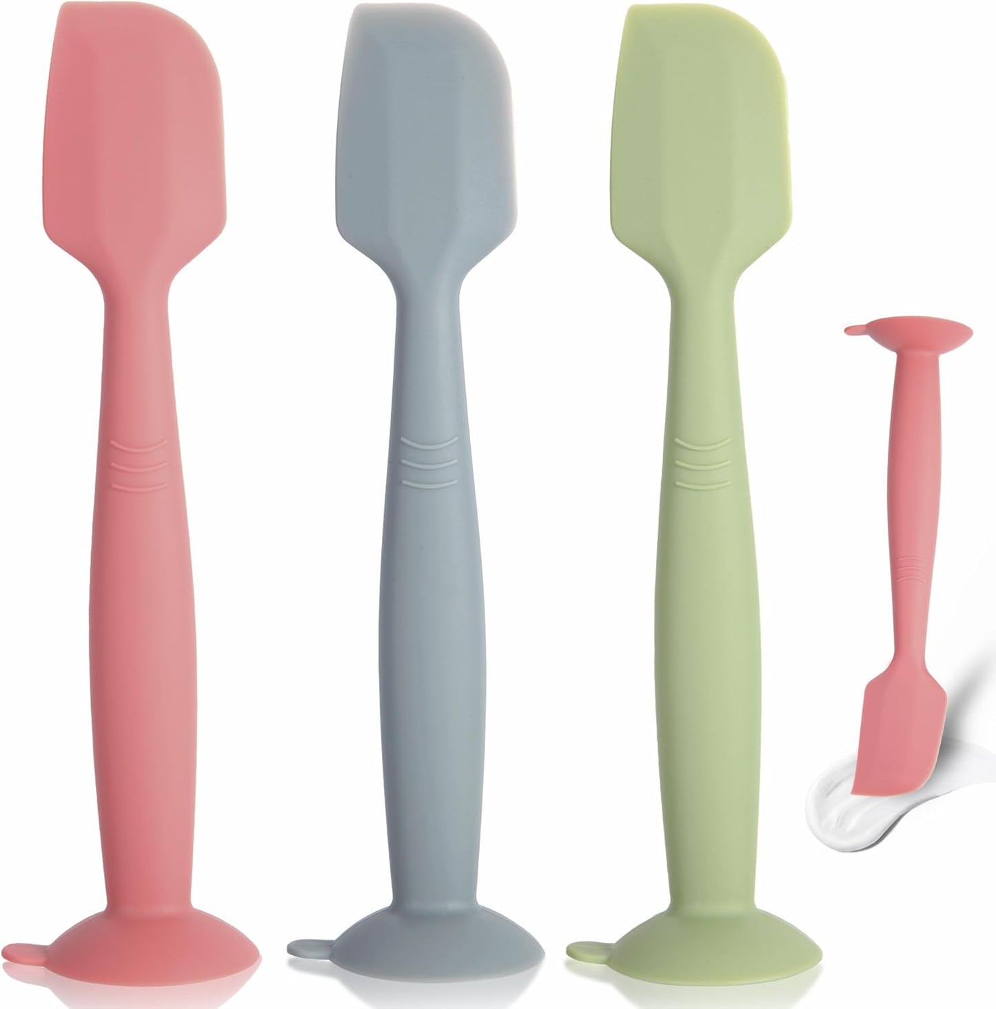 Baby Diaper Cream Spatula 3 Pack Diaper Spatulas Soft Silicone Diaper Cream Applicator Baby Butt Paste Spatula Brush with Suction Base,Full Size(Gray+Off-white+Green