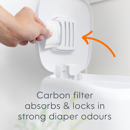 Diaper Genie Complete Diaper Pail (White) – Includes 1 Refill (Holds 270 Newborn Diapers) & 1 Carbon Filter