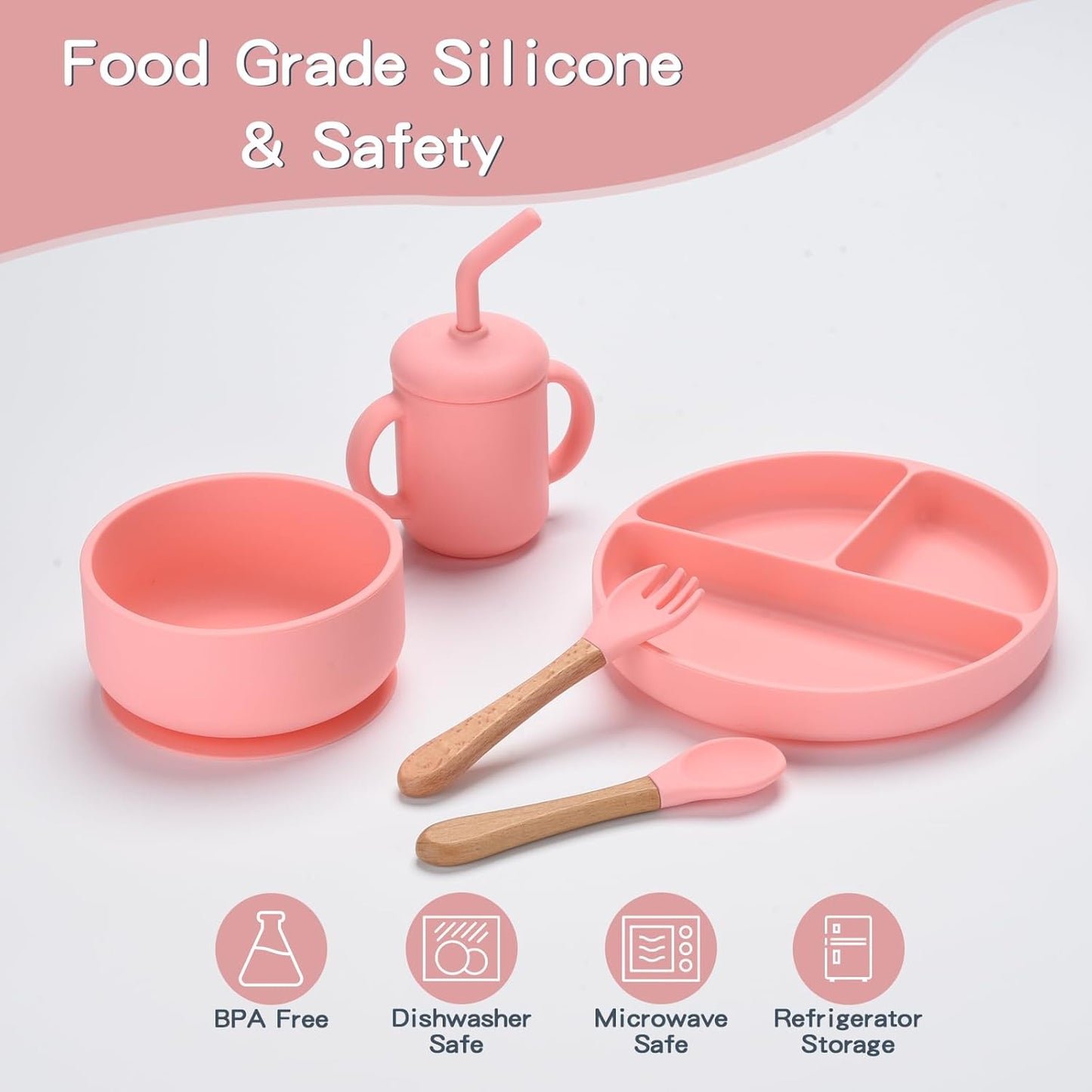 Silicone Feeding Set, 13PCS Baby Feeding Essentials with Suction Bowl & Plate, Spoons & Forks, Bib & Cup, Toothbrush, Baby Led Weaning Supplies for 6+ Months, Eating Essentials (Blue)