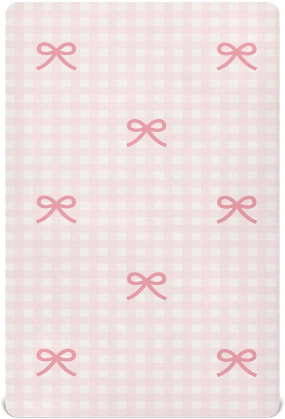 Fitted Crib Sheets Pink Checkered and Bows Stretchy Portable Playard Sheets for Baby Toddler, Breathable Soft Mini Crib Mattress 39 x 27 in for Boys and Girls