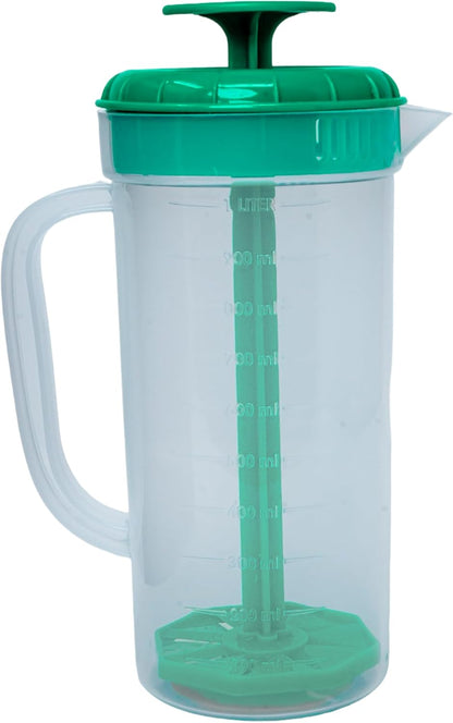JBK Pottery 1 Quart Plastic Mixing Pitcher with Mixing Lid, BPA Free, Shatterproof Beverage Jug for Iced Tea, Lemonade, Juices, Milk – Leak-Proof, Easy Stirring, Dishwasher Safe | Blue