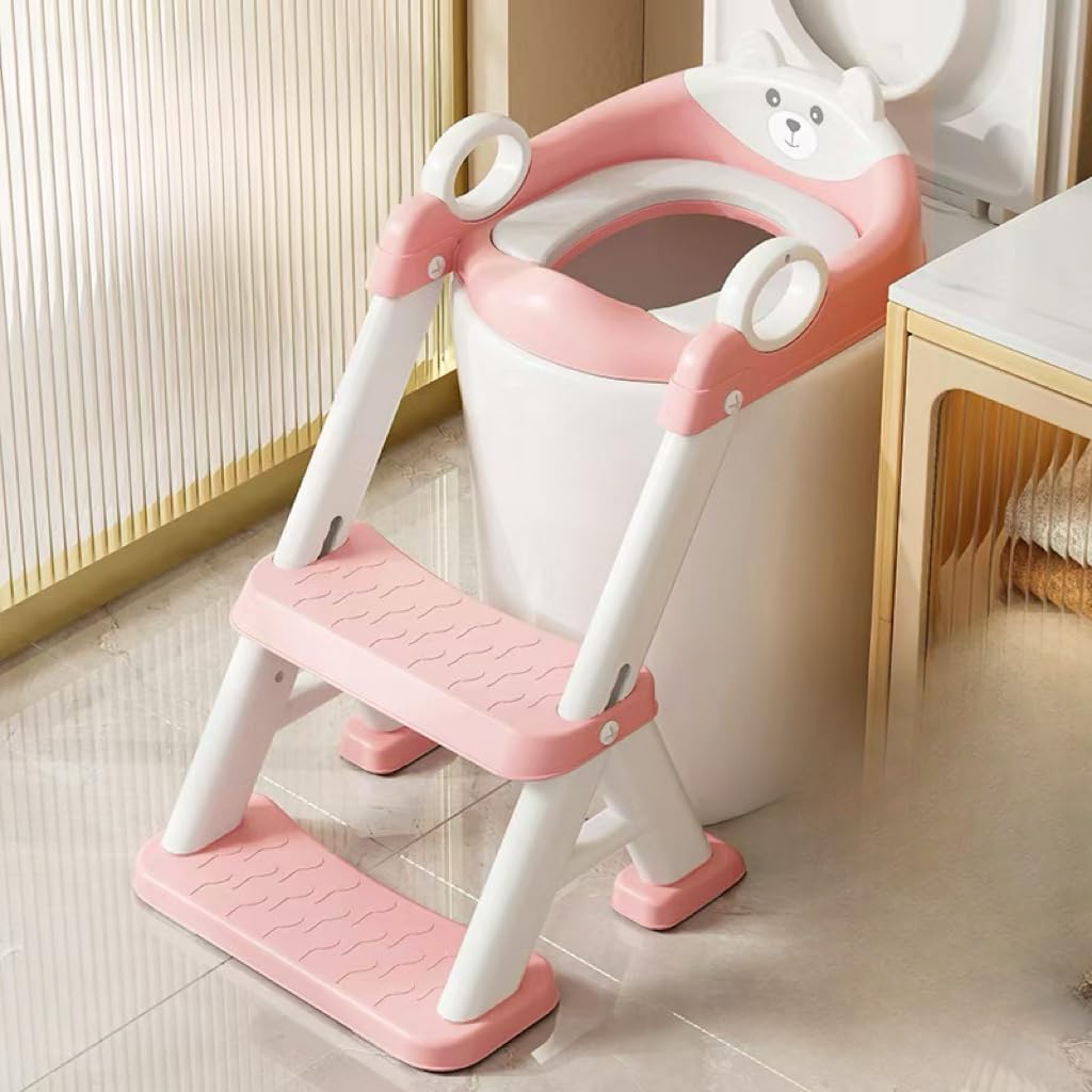 PandaEar Toilet Potty Training Seat with Step Stool Ladder, Comfortable Safe Potty Seat with Anti-Slip Pads Ladder & Bear Design for Kids Boys Toddlers -Grey