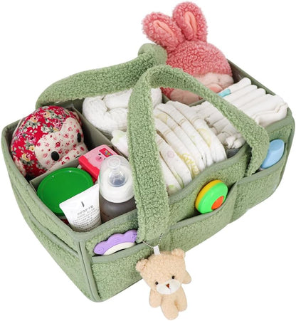Buzz&Bloom Baby Teddy Diaper Caddy Organizer, Stylish Storage Basket for Newborn Essentials and Diaper Station, Gift for Baby Shower and Registry Must-Have (Beige)