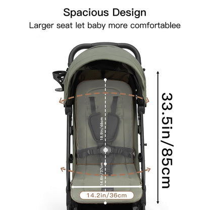 Gromast Compact Fold Baby Stroller, Lightweight Travel Toddler Stroller with One-Click Fold, Extendable UPF50+ Canopy, Cup Holder, UV Protected and Waterproof, One-Hand Folding - Blue