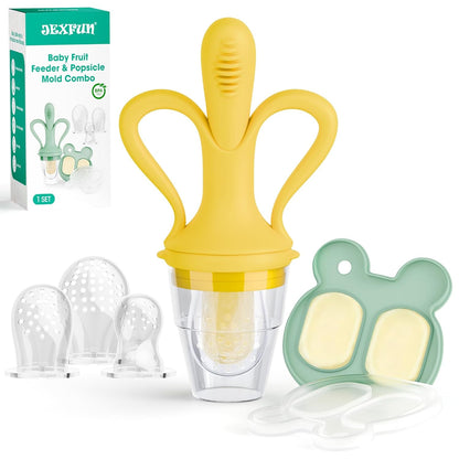 JEXFUN Baby Fruit Feeder & Breastmilk Popsicle Mold Set, Silicone Food Feeder Pacifier for Cooling Relief with 3 Replaceable Pouches, BPA-Free Teething Toy for Safe Infant Self Feeding (Pea Green)