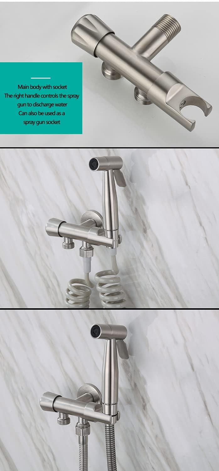 Hand Held Sprayer Toilet Attachment Stainless Steel Bathroom Bidet Spray Set, Multi-Function for Cloth Diaper Sprayer, Toilet Or Wall Mounted, Pets Shower - Stainless Steel,c