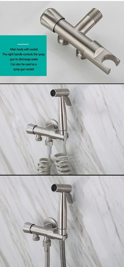 Hand Held Sprayer Toilet Attachment Stainless Steel Bathroom Bidet Spray Set, Multi-Function for Cloth Diaper Sprayer, Toilet Or Wall Mounted, Pets Shower - Stainless Steel,c