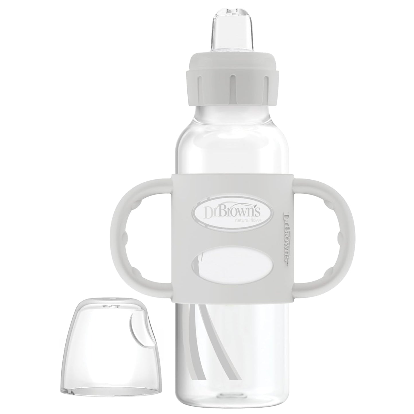 Dr. Brown's Milestones Narrow Sippy Spout Bottle with 100% Silicone, Easy-Grip Handles and Soft Sippy Spout, 8oz/250mL, Light Pink and Ecru, 2-Pack, 6m+