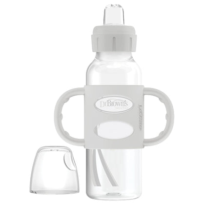Dr. Brown's Milestones Narrow Sippy Spout Bottle with 100% Silicone, Easy-Grip Handles and Soft Sippy Spout, 8oz/250mL, Light Pink and Ecru, 2-Pack, 6m+