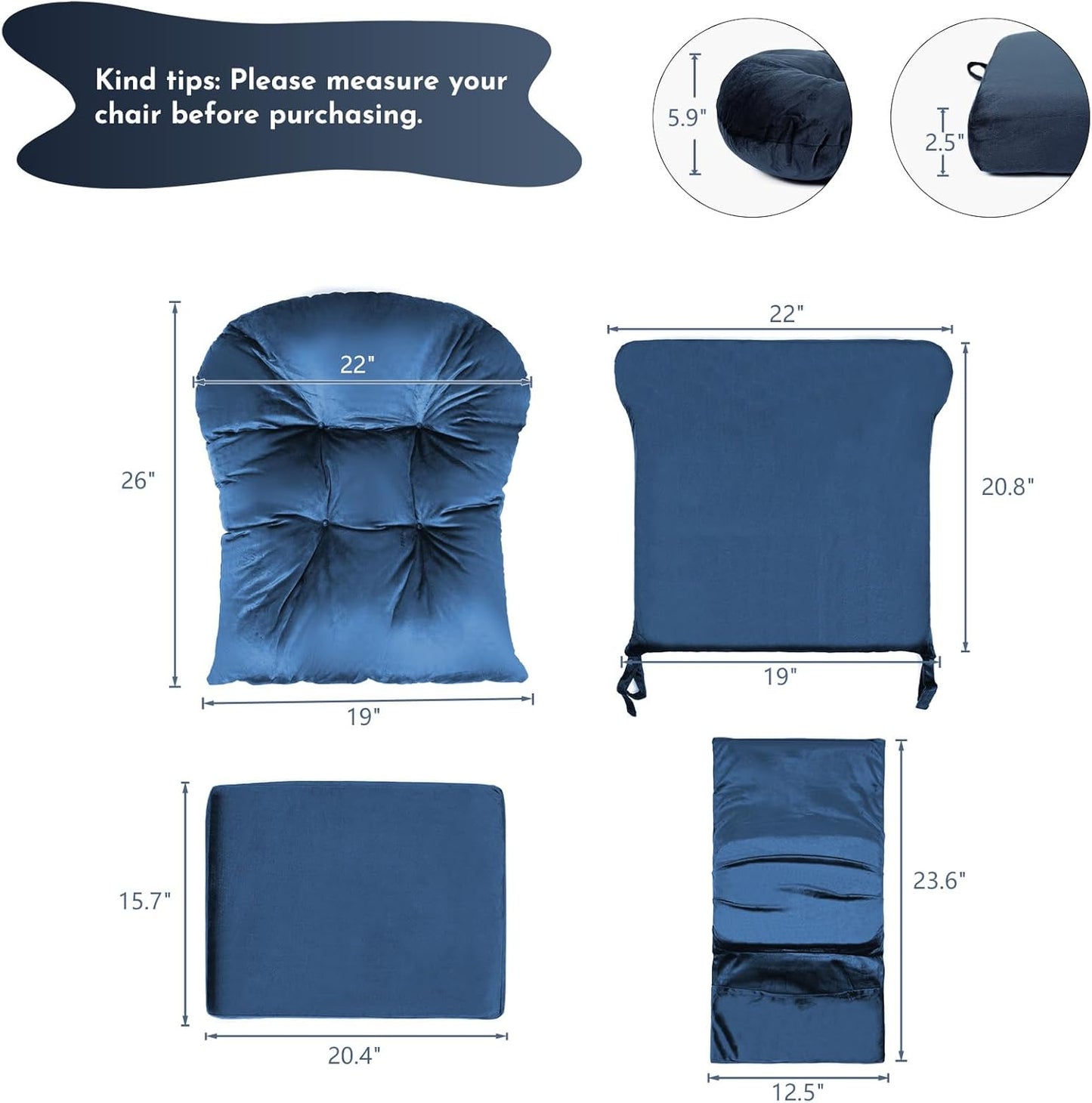Lucky Monet 5Pcs Glider Rocker Replacement Cushions - Velvet Glider Cushions Replacement Set with Side Storage Pockets, Thick Glider Chair Cushions Washable & Non Slip, Cushion ONLY - Beige