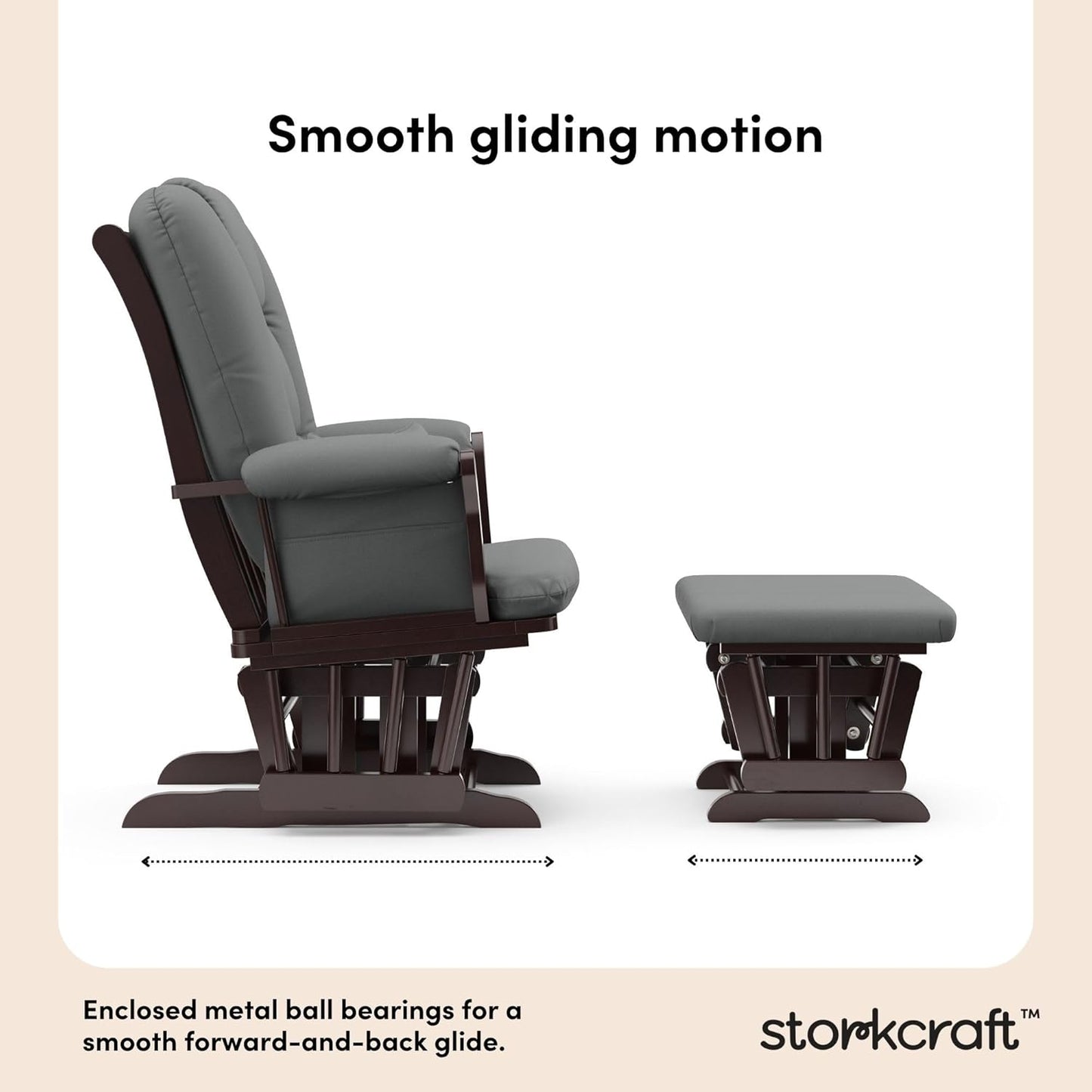 Storkcraft Tuscany Glider with Ottoman (Black/Gray) — GREENGUARD Gold Certified, Bonus Lumbar Cushion Included, Solid Wood Base, Smooth Motion, Award-Winning Nursery Rocking Chair, Glider and Ottoman