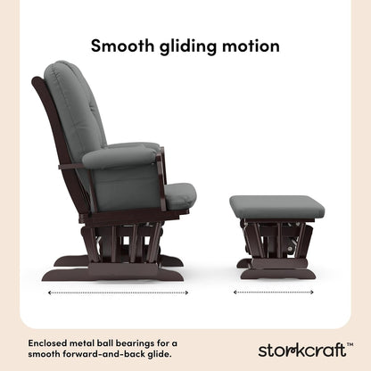 Storkcraft Tuscany Glider with Ottoman (Black/Gray) — GREENGUARD Gold Certified, Bonus Lumbar Cushion Included, Solid Wood Base, Smooth Motion, Award-Winning Nursery Rocking Chair, Glider and Ottoman