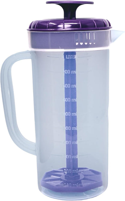 JBK Pottery 1 Quart Plastic Mixing Pitcher with Mixing Lid, BPA Free, Shatterproof Beverage Jug for Iced Tea, Lemonade, Juices, Milk – Leak-Proof, Easy Stirring, Dishwasher Safe | Blue