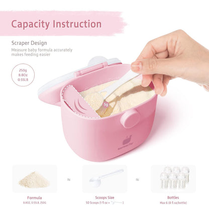 Termichy Baby Formula Dispenser, Portable Milk Powder Dispenser Container with Carry Handle and Scoop for Travel Outdoor Activities with Baby Infant, 8.8OZ, 0.55LB, 250g, 500ml (Pink)