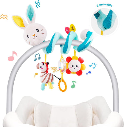 Koty Car Seat Toys, Infant Baby Spiral Plush Activity Hanging Toy for Stroller Bar Pram Crib with Music Box BB Squeaker & Rattles(Black Fox)