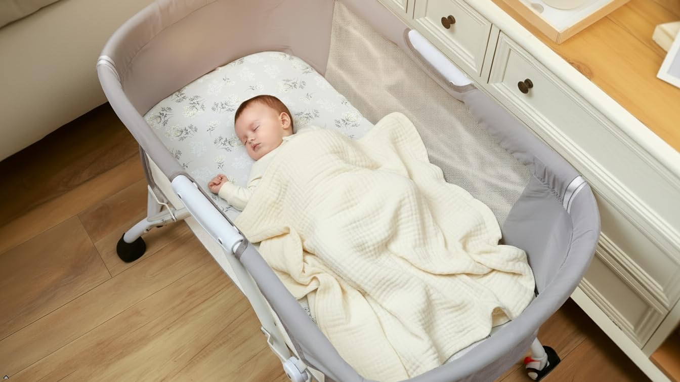 Onacosht Muslin Bassinet Sheets 3 Pack, 100% Cotton Baby Fitted Sheet 33" x 19" Compatible with Mika Micky, KoolaBaby (3 in 1), BabyBond, HARPPA and RICUTON Bedside Bassinet, Green, Floral and Cactus