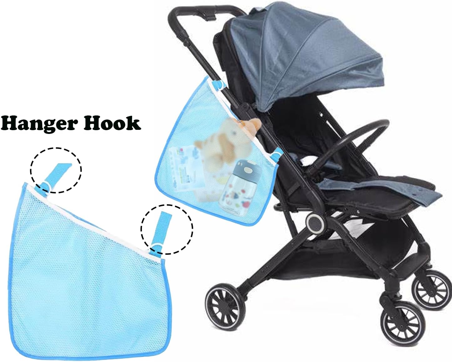 Alovexiong 2 Pack Universal Stroller Organizer Bag, Side Sling Cargo Stroller Net, Non-Slip and Adjustable Straps Storage Mesh Bag for Baby Accessories, Mesh Cargo Net for Stroller Storage - Black
