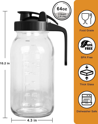 32oz Breast Milk Pitcher with Lid - Airtight Leakproof Glass Storage with Flip Cap & Pour Spout, Wide Mouth 1 Quart Breastmilk Storage Container Breastfeeding Essentials for Breastmilk, Formula, Milk