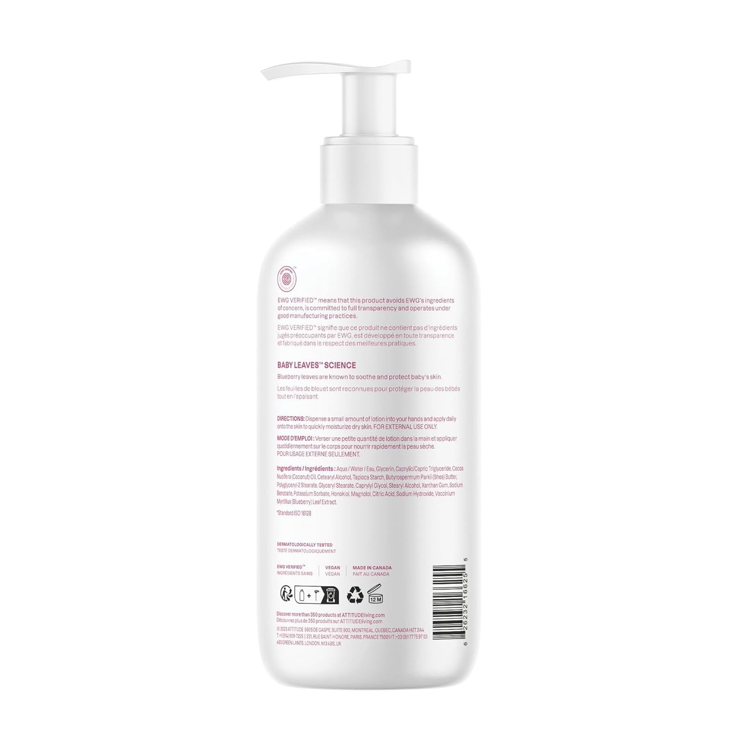 ATTITUDE Baby Lotion, EWG Verified Moisturizer, Dermatologically Tested Moisturizing Cream, Vegan and Cruelty-Free, Pear Nectar Scent, 8 Fl Oz