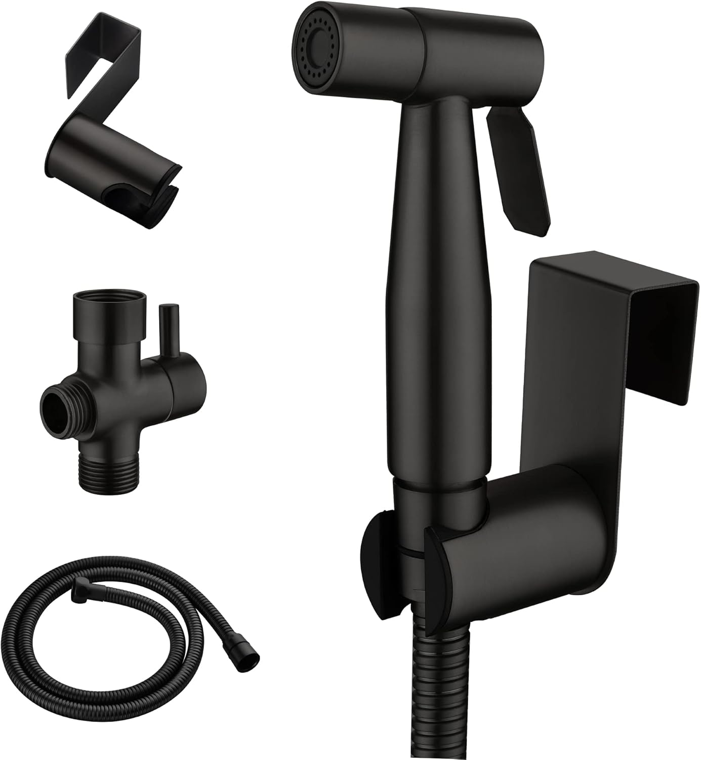 SHAMANDA Handheld Bidet Sprayer for Toilet, Stainless Steel Baby Cloth Diaper Sprayer Kit, Bathroom Toilet Bidet Attachment Set for Bathing Pets Feminine Hygiene, Matte Black BDS01-7