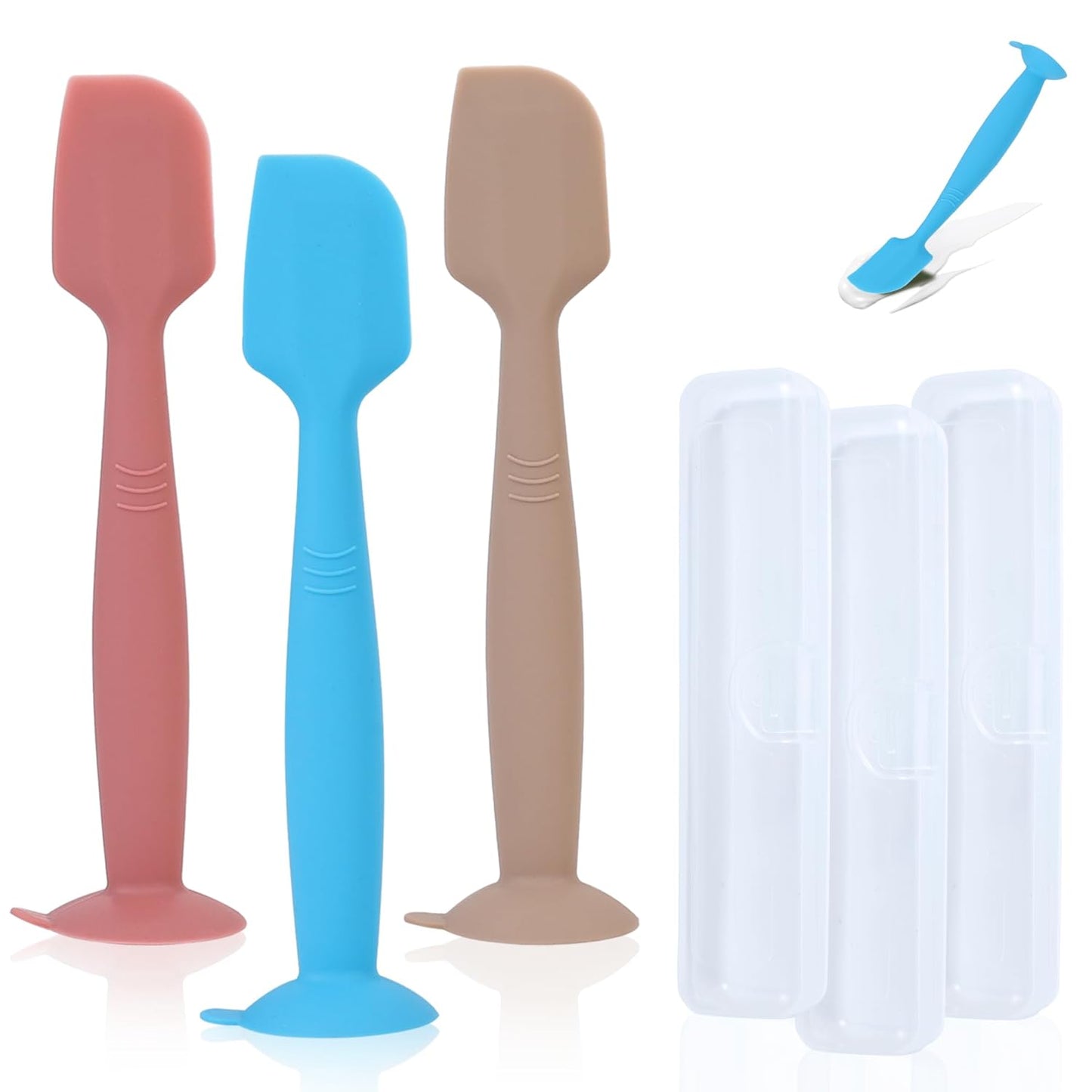 babove Baby Diaper Cream Spatula Applicator 3 Pack(with 3 Travel Case), Butt Paste Spatula Soft Silicone,Diaper Rash Cream Applicator, Baby Essentials Must Haves Newborn Stuff (Green Grey Azure)
