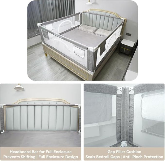 Bed Rail for Toddlers and Kids, King Size Set Adjustable Safety Bed Guard with 28 Height Gears,Universal Bedside Rail Fit Twin/Full/Queen Mattresses