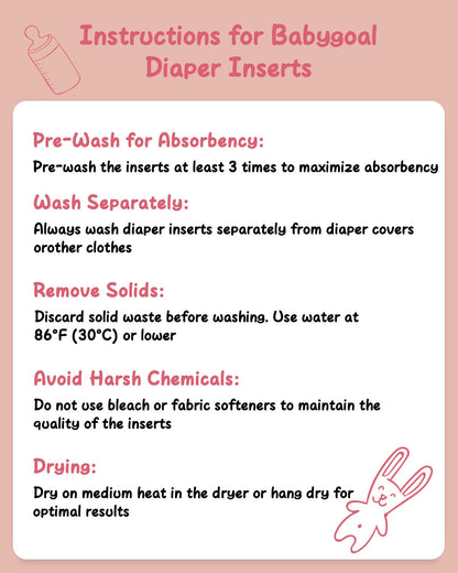 Babygoal Reusable Cloth Diaper Inserts Pack of 12, Absorbent & Breathable Liners, 3-Layer Microfiber Inserts for Cloth Diapers