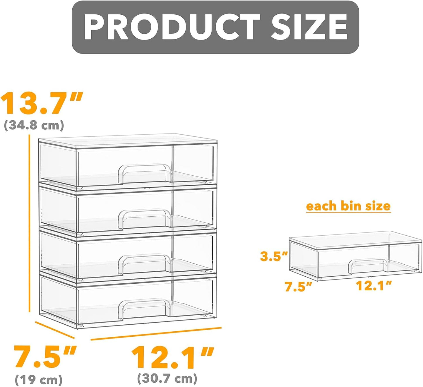 SpaceAid Bottle Storage Organizer Baby - Acrylic Bottles Station Organizer Container, Stackable Clear Drawers for Countertop, Vanity, Bathroom, Cabinet, Pantry Organization, 5 Pack, 2S2M1L, 15.4" H