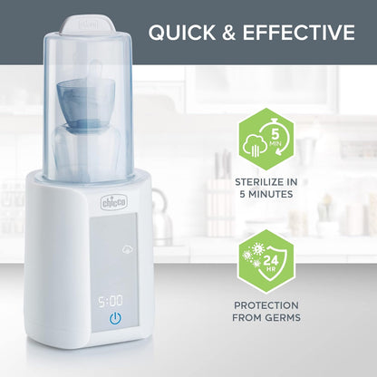 Chicco Digital Bottle Warmer & Sterilizer for Baby Bottles, Baby Food Jars, and Milk Bags | Eliminates 99.9% of Germs | 4 Heating Options | Digital Touchscreen | Automatic Shut-Off & Sound Alert