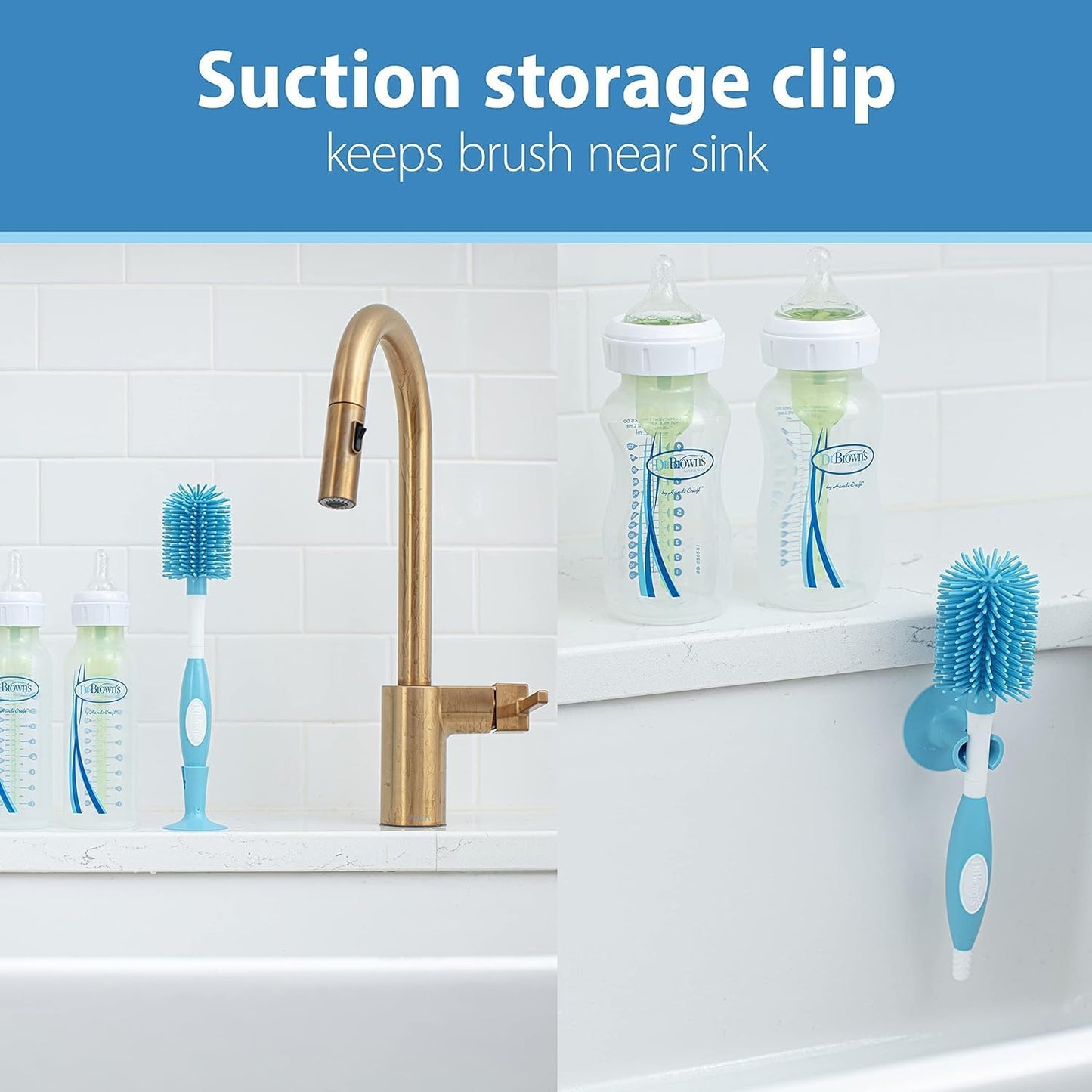 Dr. Brown's Baby Bottle Drying Tower, Stand-Up Drying Rack with Soft Touch No Scratch Baby Bottle Cleaning Brush, Blue