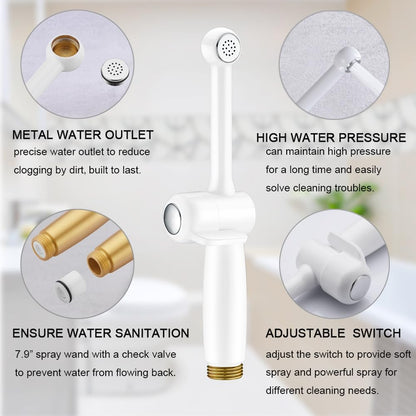 Handheld Bidet Toilet Sprayer, White Bidet Spray for Toilet, Cloth Diaper Sprayer with Backflow Preventer, Adjustable Water Jet Spray with 7.9" Long Wand