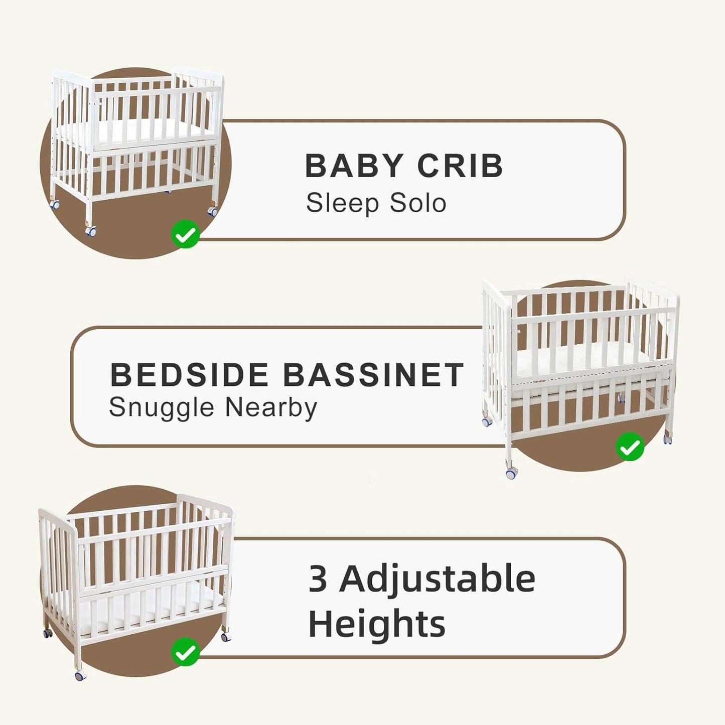Flwrgirl Baby Bassinets Bedside Sleeper - Portable Pine Wood Bedside Bassinet with Mattress,3 Heights Small Mini Crib,Baby Crib for Newborns,Unpainted | Pine Wood Bassinet, Mattress Included, 3-IN-1 Convertible, Adjustable Height, Locking Wheels, Portalbe