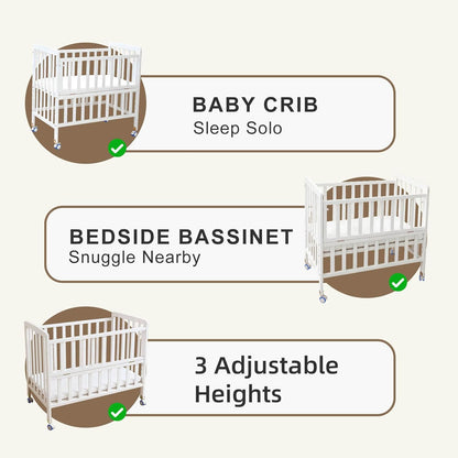 Flwrgirl Baby Bassinets Bedside Sleeper - Portable Pine Wood Bedside Bassinet with Mattress,3 Heights Small Mini Crib,Baby Crib for Newborns,Unpainted | Pine Wood Bassinet, Mattress Included, 3-IN-1 Convertible, Adjustable Height, Locking Wheels, Portalbe