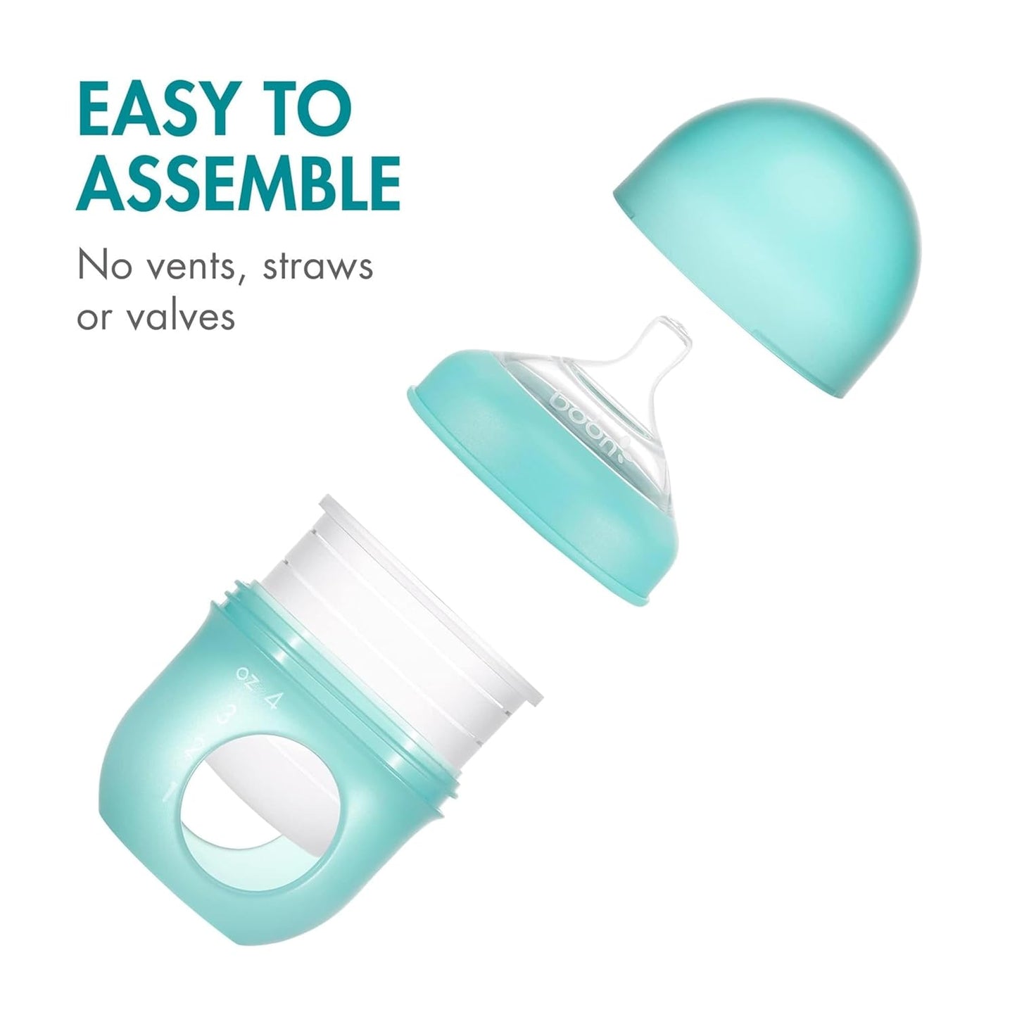 Boon Nursh Reusable Silicone Pouch Baby Bottles - Slow Flow Nipple - Silicone Baby Bottle Pouch and Nipple - Baby Feeding Essentials - Speckle - 0-3 Months - 3 Count - 4 Ounce