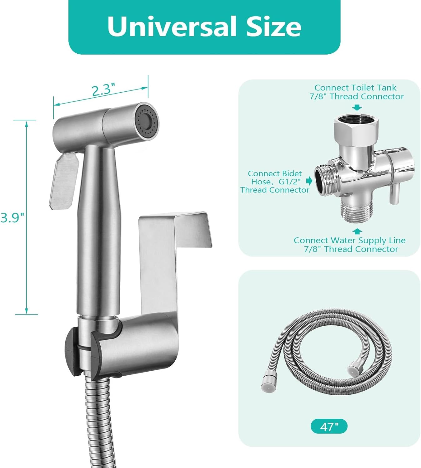 BARROCK Bidet Sprayer for Toilet, Handheld Jet Spray for Existing Toilets with Bidet Hose, Adjustable Water Pressure Muslim Shower, Stainless Steel Cloth Diaper/Feminine Wash Sprayer Brushed Nickel