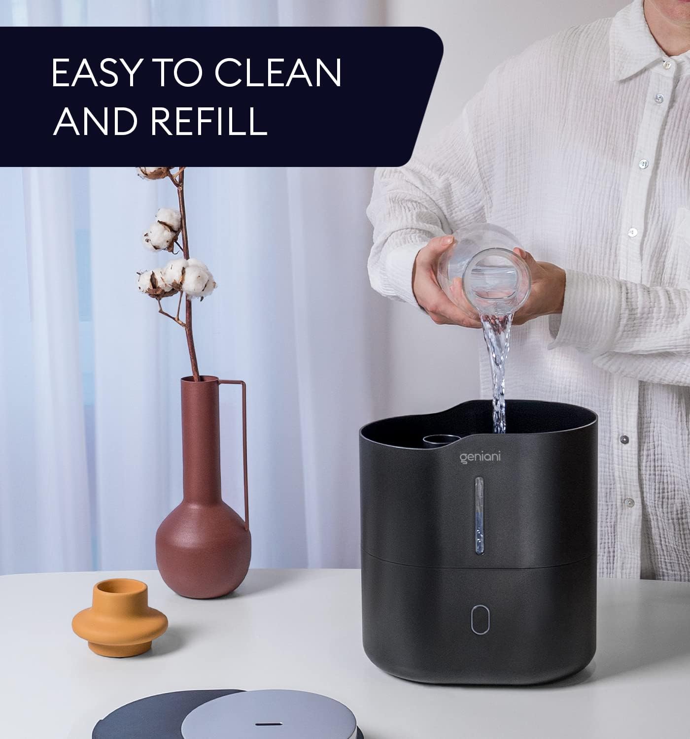 GENIANI Portable Cool Mist Humidifiers for Bedroom & Office - Ultrasonic Humidifier for Home, Baby, Small Room with Auto Shut Off, 250ML Easy to Clean Water Tank
