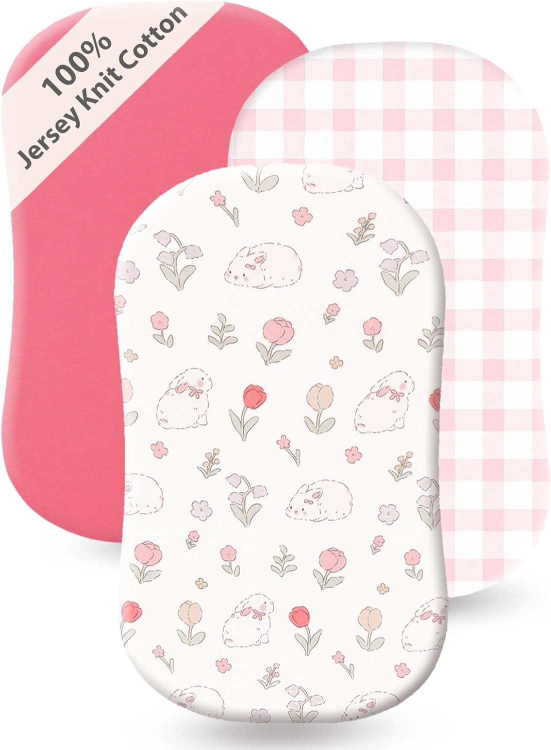 3 Pack Cotton Bassinet Sheets - 35"x19" for Newton, Ezebaby, Evolur Stellar, AMKE 3 in 1 Bedside Sleeper, Ultra Soft & Skin Friendly Bassinet Fitted Sheets, Pink Flower