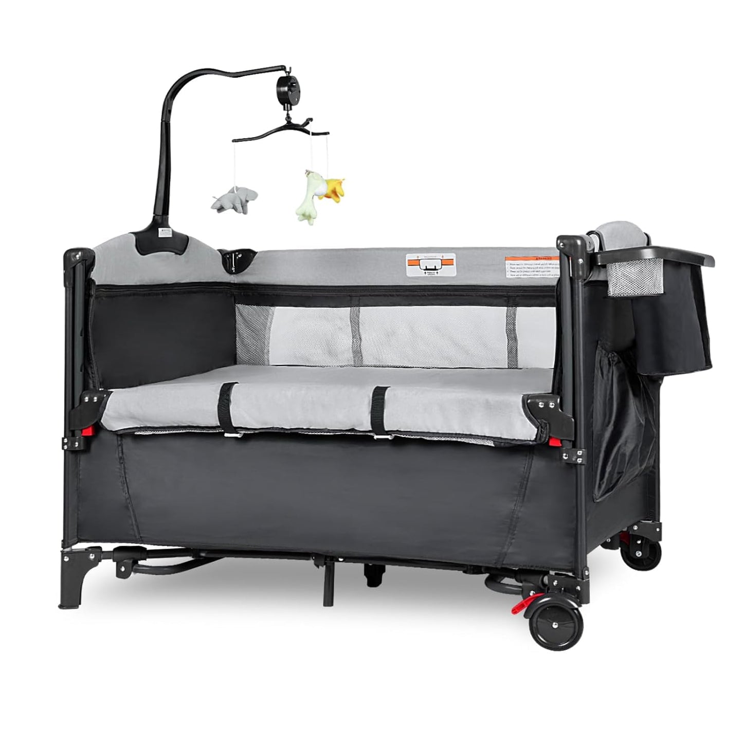 5-in-1 Pack and Play, Baby Bassinet Bedside Sleeper with U-Shaped Diaper Changer, Portable Toddler Playard for Newborn Toddlers, Baby Crib with 4 Adjustable Height, Carry Bag,Easy to Install (Grey)