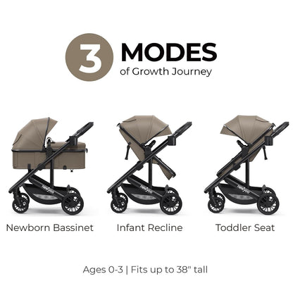 newyoo Infant Stroller with Bassinet Mode, Nestro 516M, Convertible Baby Strollers with Reversible Seat & Cup Holder, Coches para Bebes, 2-in-1 Rear-Facing Pram, Warm Taupe