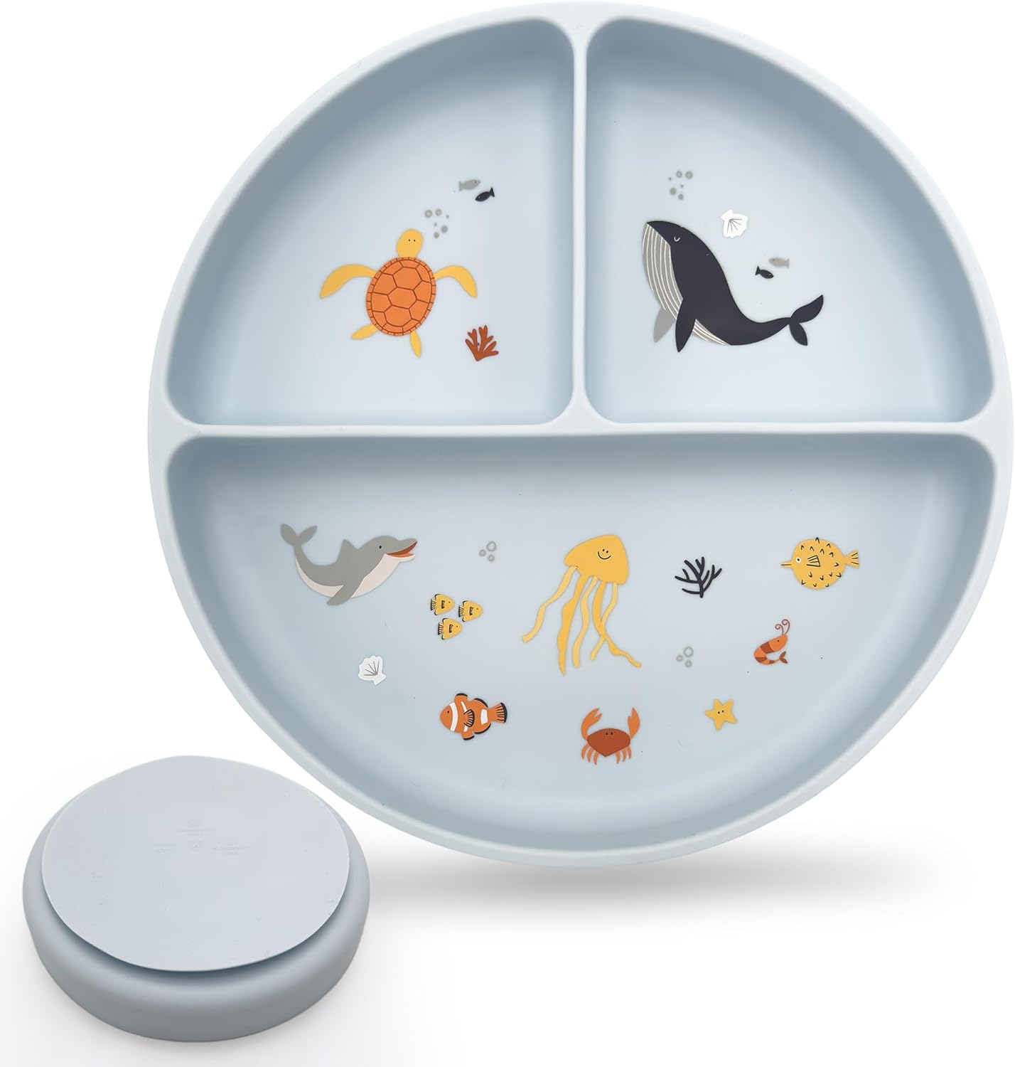 Silicone Suction Plates with Dividers - Grip Plates for Babies 6-12 Months and Toddlers 1-3, Toddler and Baby Dishes, Baby Led Weaning Essentials, Dishwasher Safe (Beige - Dogs and Cats)