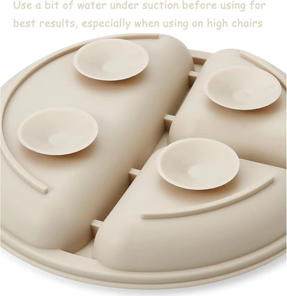 PandaEar 3 Pack Divided Unbreakable Silicone Baby and Toddler Plates - Non-Slip - Microwave Safe - Silicone (Pink Green Light Tan)
