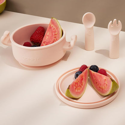 Dommy Baby Bowl with Suction BPA-Free Suction Bowl for Baby with Spoon and Fork Silicone Suction Bowl with Lid