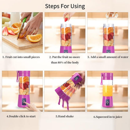 Portable Blender Cup,Electric USB Mini Juicer Blender For Shakes and Smoothies, Juice,380ml, Six Blades Great for Mixing,Black