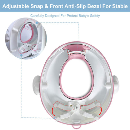 ANGELBLISS Baby Potty Training Toilet Seat with Soft Cushion Handles, Haute Collection, Double Anti-Slip Design and Splash Guard for Boys and Girls (Pink)